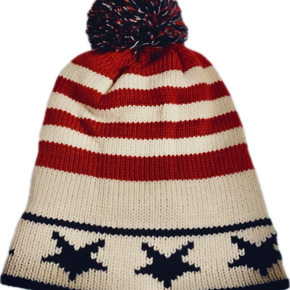 American Flag Knit Colorblock Beannie with Pom Unisex Cap - Picture 4 of 4